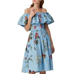 $2,590 NEW 2020 OSCAR DE LA RENTA LIGHT BLUE FLORAL OFF SHOULDER DRESS US 4 L